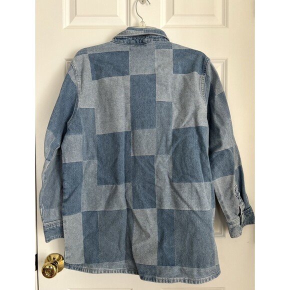 WOMEN'S SIZE MEDIUM JACKETS DEMIN SHIRT PATCHWORK BLUE LONG SLEEVE SHACKET 208 - Picture 3 of 5